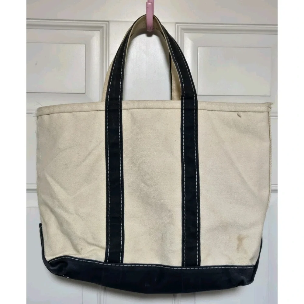 Vtg Sawtooth LL Bean Boat & Tote Bag Navy Blue White Canvas 17